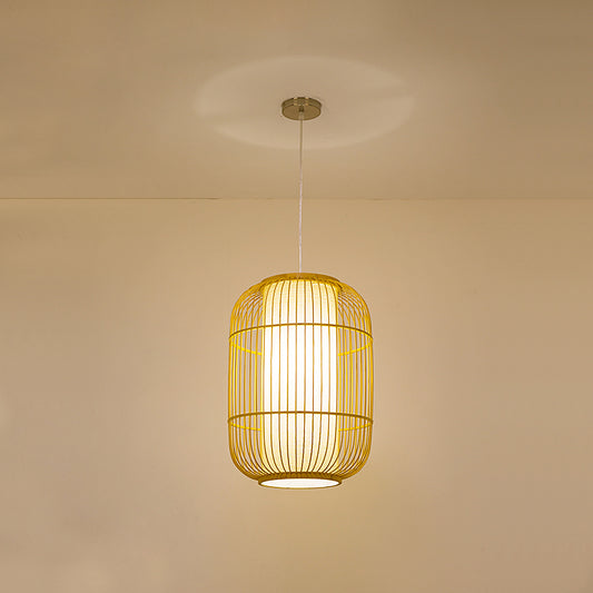 Beige Elongated Oval/Barrel Drop Pendant Asian 1-Light Bamboo Ceiling Hanging Lantern, 16"/19.5"/31.5" Height Clearhalo 'Ceiling Lights' 'Modern Pendants' 'Modern' 'Pendant Lights' 'Pendants' Lighting' 1960293