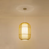 Beige Elongated Oval/Barrel Drop Pendant Asian 1-Light Bamboo Ceiling Hanging Lantern, 16"/19.5"/31.5" Height Clearhalo 'Ceiling Lights' 'Modern Pendants' 'Modern' 'Pendant Lights' 'Pendants' Lighting' 1960293