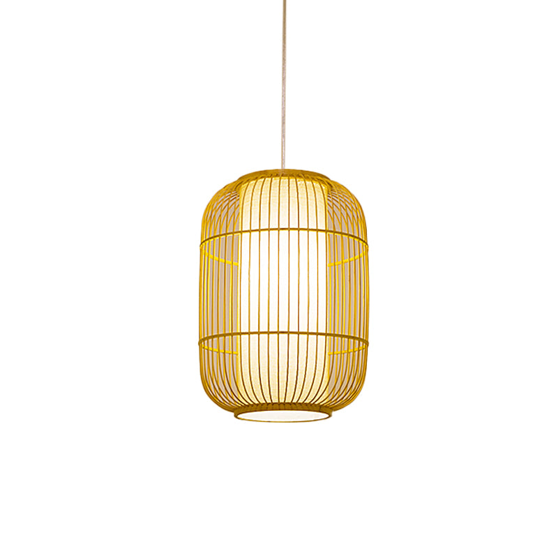 Beige Elongated Oval/Barrel Drop Pendant Asian 1-Light Bamboo Ceiling Hanging Lantern, 16"/19.5"/31.5" Height Clearhalo 'Ceiling Lights' 'Modern Pendants' 'Modern' 'Pendant Lights' 'Pendants' Lighting' 1960294
