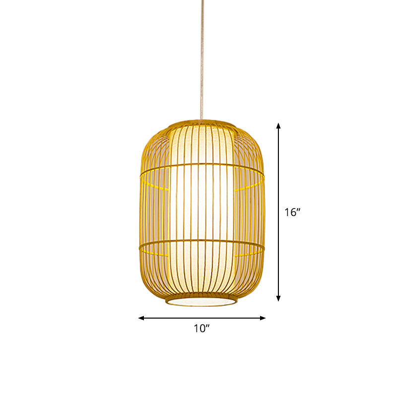 Beige Elongated Oval/Barrel Drop Pendant Asian 1-Light Bamboo Ceiling Hanging Lantern, 16"/19.5"/31.5" Height Clearhalo 'Ceiling Lights' 'Modern Pendants' 'Modern' 'Pendant Lights' 'Pendants' Lighting' 1960295