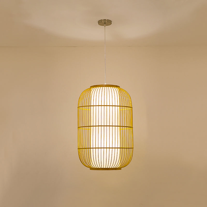 Beige Elongated Oval/Barrel Drop Pendant Asian 1-Light Bamboo Ceiling Hanging Lantern, 16"/19.5"/31.5" Height Beige A Clearhalo 'Ceiling Lights' 'Modern Pendants' 'Modern' 'Pendant Lights' 'Pendants' Lighting' 1960296