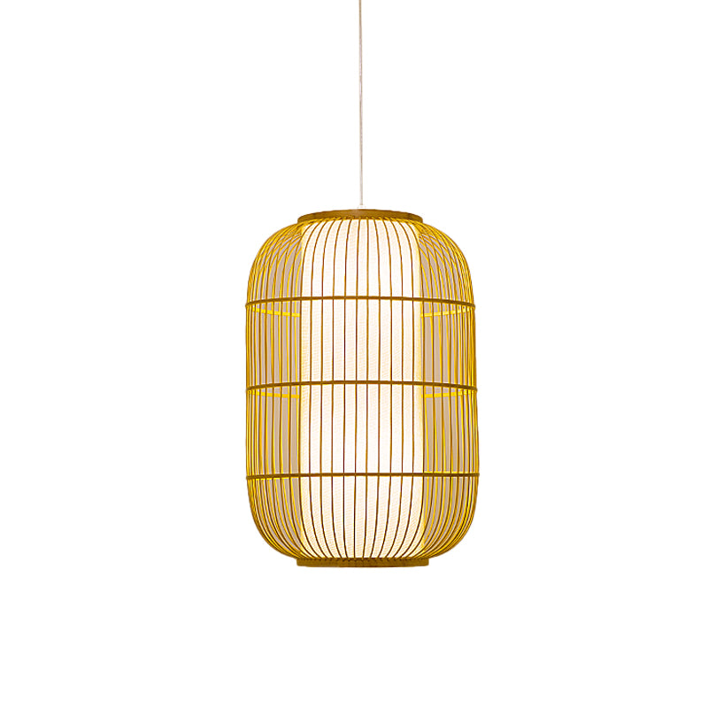 Beige Elongated Oval/Barrel Drop Pendant Asian 1-Light Bamboo Ceiling Hanging Lantern, 16"/19.5"/31.5" Height Clearhalo 'Ceiling Lights' 'Modern Pendants' 'Modern' 'Pendant Lights' 'Pendants' Lighting' 1960297