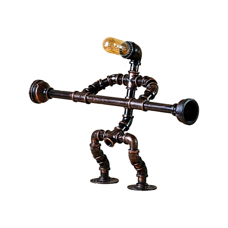 1 Bulb Iron Table Lamp Industrial Vintage Bronze Weight Lifter Design Restaurant Table Lighting with Pipe Clearhalo 'Lamps' 'Table Lamps' Lighting' 196030