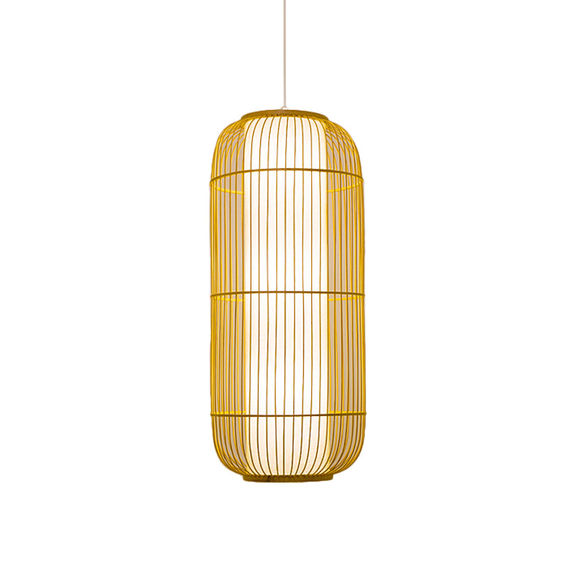 Beige Elongated Oval/Barrel Drop Pendant Asian 1-Light Bamboo Ceiling Hanging Lantern, 16"/19.5"/31.5" Height Beige 31.5" A Clearhalo 'Ceiling Lights' 'Modern Pendants' 'Modern' 'Pendant Lights' 'Pendants' Lighting' 1960300