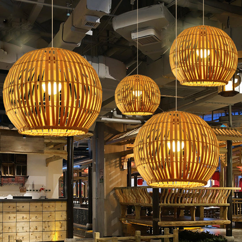 12"/16"/19.5" W Global Pendant Light Fixture Asia Bamboo Stripe 1 Head Restaurant Pendulum Light in Beige Beige Clearhalo 'Ceiling Lights' 'Modern Pendants' 'Modern' 'Pendant Lights' 'Pendants' Lighting' 1960303