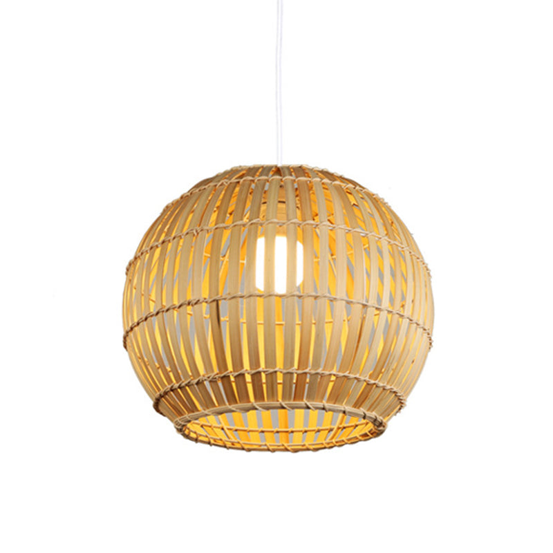 12"/16"/19.5" W Global Pendant Light Fixture Asia Bamboo Stripe 1 Head Restaurant Pendulum Light in Beige Clearhalo 'Ceiling Lights' 'Modern Pendants' 'Modern' 'Pendant Lights' 'Pendants' Lighting' 1960305
