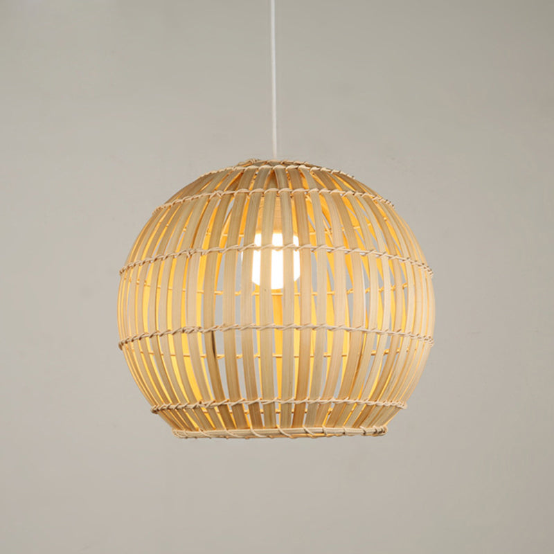 12"/16"/19.5" W Global Pendant Light Fixture Asia Bamboo Stripe 1 Head Restaurant Pendulum Light in Beige Clearhalo 'Ceiling Lights' 'Modern Pendants' 'Modern' 'Pendant Lights' 'Pendants' Lighting' 1960306