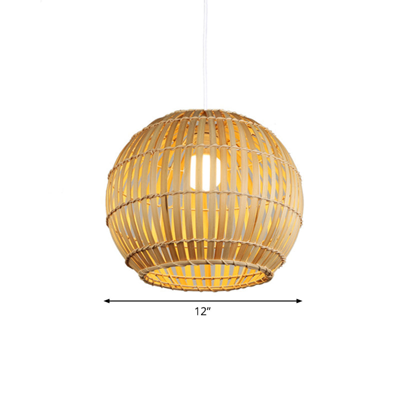 12"/16"/19.5" W Global Pendant Light Fixture Asia Bamboo Stripe 1 Head Restaurant Pendulum Light in Beige Clearhalo 'Ceiling Lights' 'Modern Pendants' 'Modern' 'Pendant Lights' 'Pendants' Lighting' 1960307