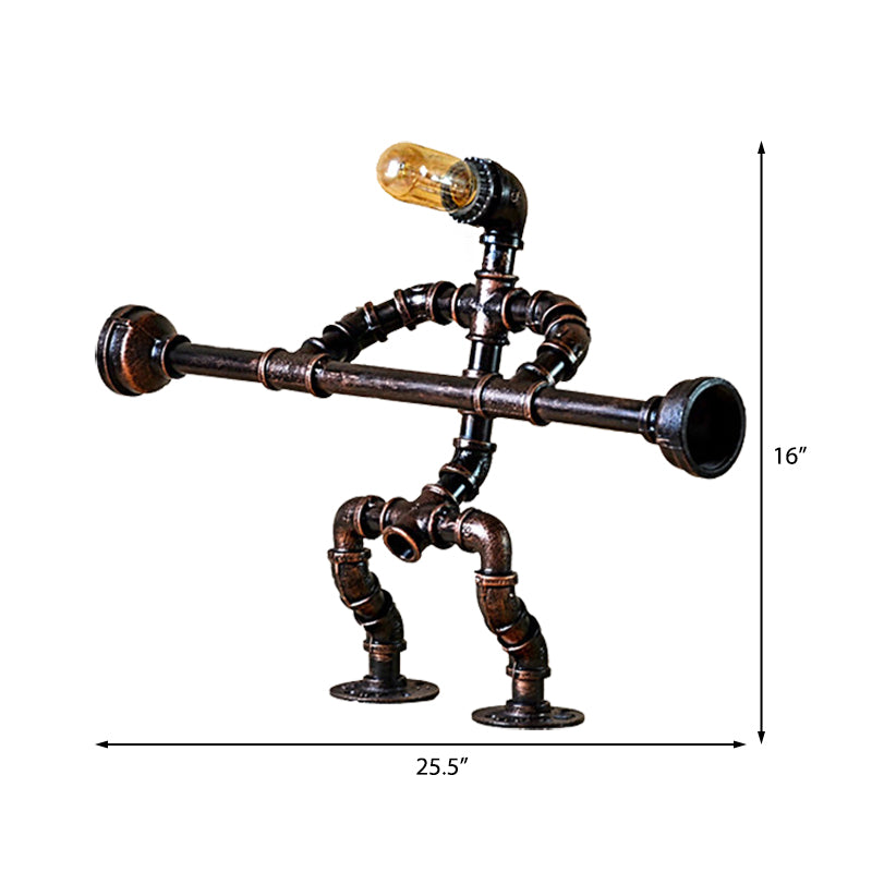 1 Bulb Iron Table Lamp Industrial Vintage Bronze Weight Lifter Design Restaurant Table Lighting with Pipe Clearhalo 'Lamps' 'Table Lamps' Lighting' 196031