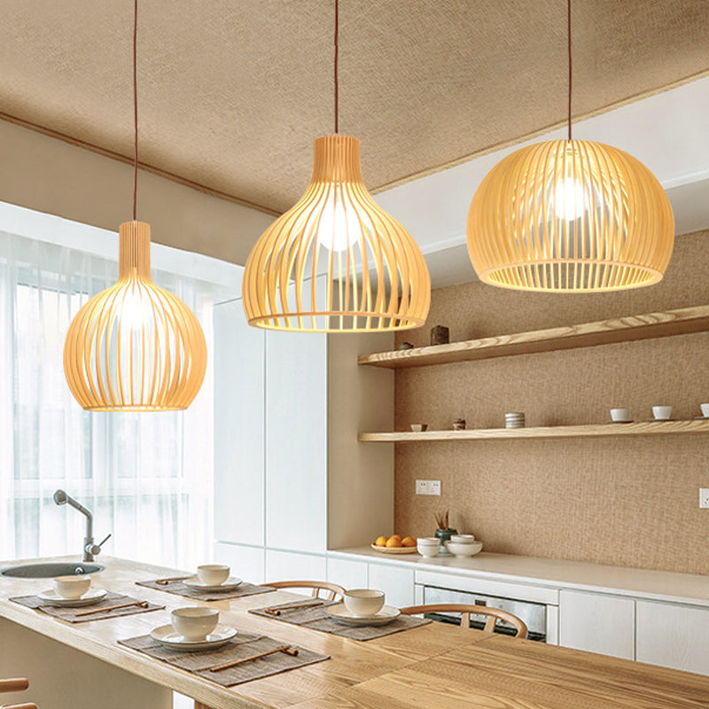 Flared/Hemisphere/Onion Pendant Lamp Asian Bamboo 1 Light Beige Small/Large Hanging Light Fixture for Dining Room Clearhalo 'Ceiling Lights' 'Modern Pendants' 'Modern' 'Pendant Lights' 'Pendants' Lighting' 1960311