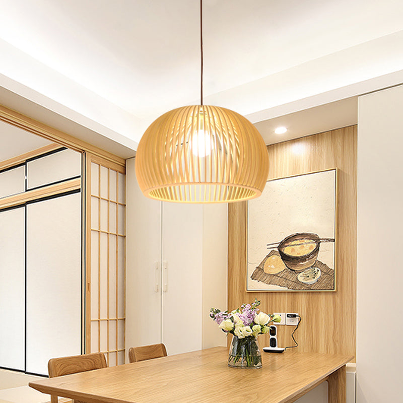 Flared/Hemisphere/Onion Pendant Lamp Asian Bamboo 1 Light Beige Small/Large Hanging Light Fixture for Dining Room Clearhalo 'Ceiling Lights' 'Modern Pendants' 'Modern' 'Pendant Lights' 'Pendants' Lighting' 1960312
