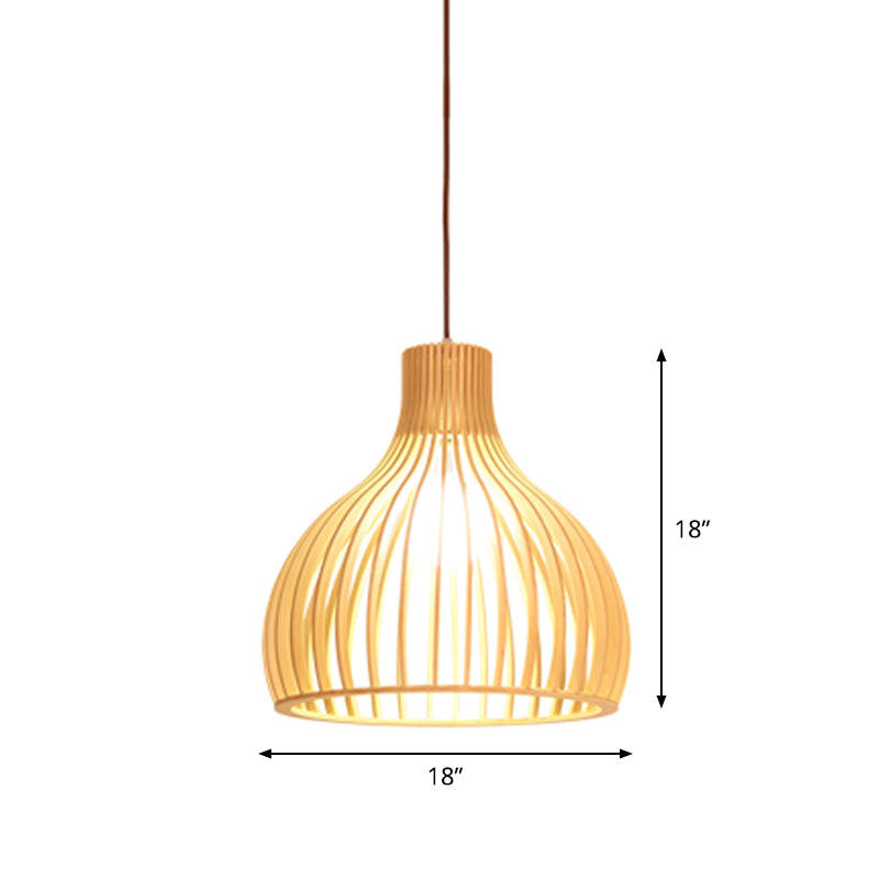 Flared/Hemisphere/Onion Pendant Lamp Asian Bamboo 1 Light Beige Small/Large Hanging Light Fixture for Dining Room