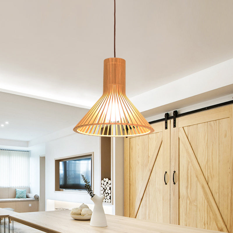 Flared/Hemisphere/Onion Pendant Lamp Asian Bamboo 1 Light Beige Small/Large Hanging Light Fixture for Dining Room Beige D Clearhalo 'Ceiling Lights' 'Modern Pendants' 'Modern' 'Pendant Lights' 'Pendants' Lighting' 1960322