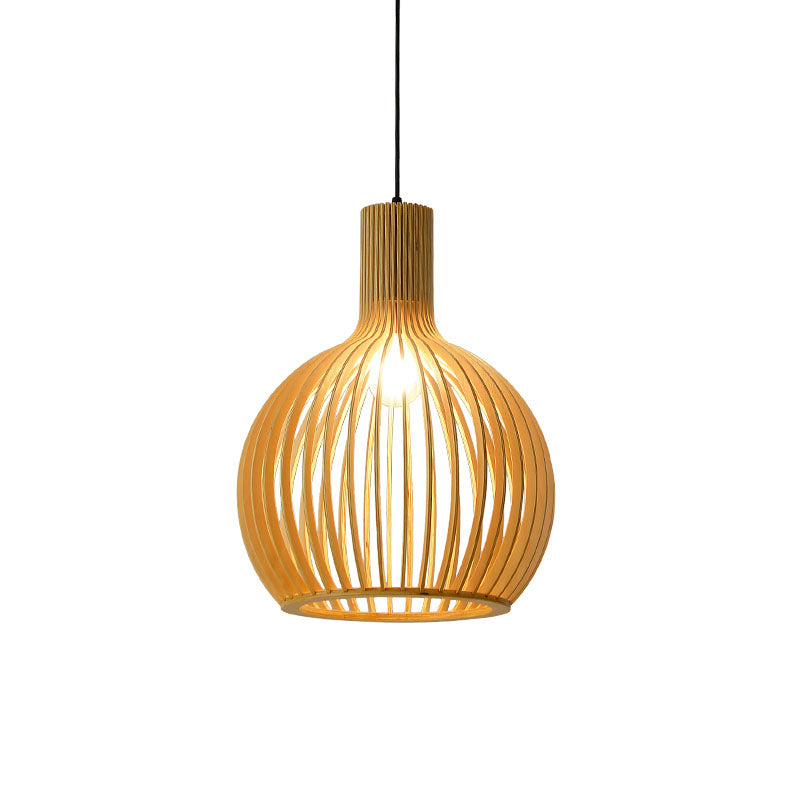 Flared/Hemisphere/Onion Pendant Lamp Asian Bamboo 1 Light Beige Small/Large Hanging Light Fixture for Dining Room