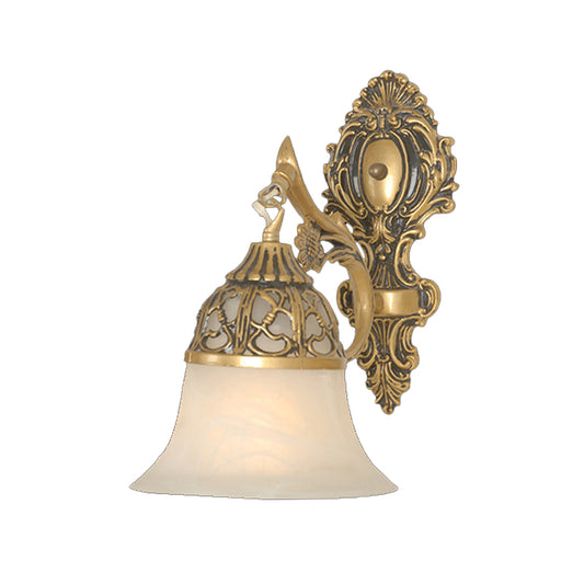 Bronze Flared Wall Mount Lamp Traditional Alabaster Glass 1-Head Living Room Wall Sconce Clearhalo 'Wall Lamps & Sconces' 'Wall Lights' Lighting' 1960336