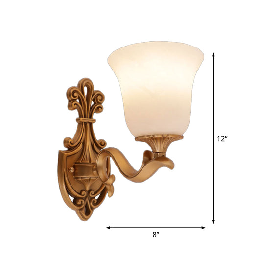 Alabaster Glass Bell Wall Sconce Antique 1/2-Light Tearoom Wall Mounted Lighting in Brass Clearhalo 'Wall Lamps & Sconces' 'Wall Lights' Lighting' 1960342