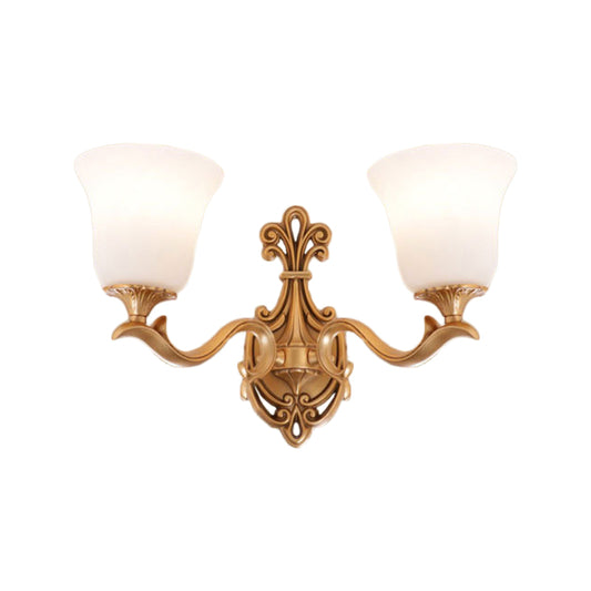 Alabaster Glass Bell Wall Sconce Antique 1/2-Light Tearoom Wall Mounted Lighting in Brass Clearhalo 'Wall Lamps & Sconces' 'Wall Lights' Lighting' 1960344