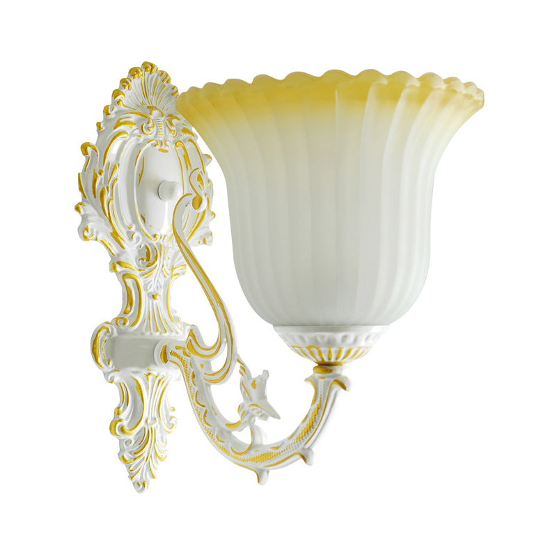 1 Bulb Cream Glass Wall Light Vintage White Floral Kitchen Wall Mount Lighting Fixture White Clearhalo 'Wall Lamps & Sconces' 'Wall Lights' Lighting' 1960347