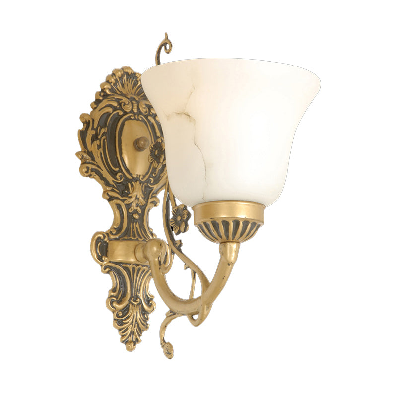 1 Bulb Cream Glass Wall Light Vintage White Floral Kitchen Wall Mount Lighting Fixture Clearhalo 'Wall Lamps & Sconces' 'Wall Lights' Lighting' 1960348