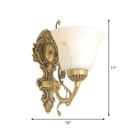 1 Bulb Cream Glass Wall Light Vintage White Floral Kitchen Wall Mount Lighting Fixture Clearhalo 'Wall Lamps & Sconces' 'Wall Lights' Lighting' 1960350