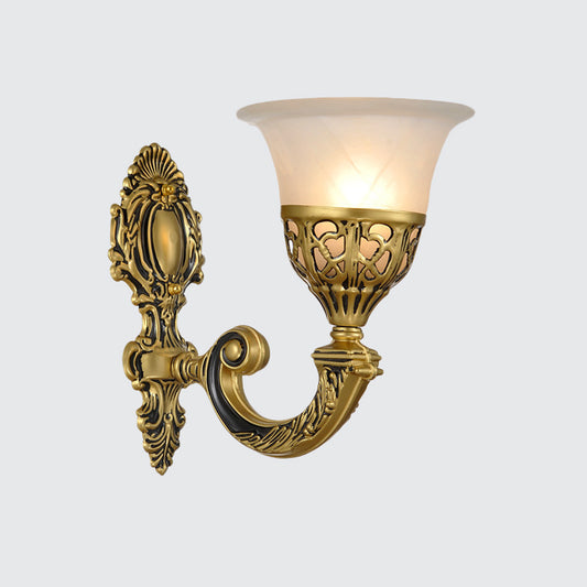 Flared Shade Bedroom Sconce Lamp Retro Opal Frosted Glass Single Bronze Wall Mount Light Clearhalo 'Wall Lamps & Sconces' 'Wall Lights' Lighting' 1960353