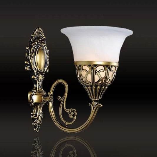 Single-Bulb Wall Lamp Fixture Antique Flared Milk Glass Wall Mount Light in Bronze Bronze Clearhalo 'Wall Lamps & Sconces' 'Wall Lights' Lighting' 1960364