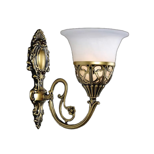 Single-Bulb Wall Lamp Fixture Antique Flared Milk Glass Wall Mount Light in Bronze Clearhalo 'Wall Lamps & Sconces' 'Wall Lights' Lighting' 1960365