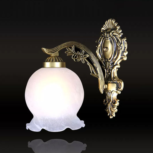Ball Frosted White Glass Sconce Light Antique 1 Bulb Bedroom Wall Lamp with Ruffled Trim in Bronze Bronze Clearhalo 'Wall Lamps & Sconces' 'Wall Lights' Lighting' 1960381