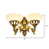Scalloped Milky Glass Wall Mount Light Antique 2 Heads Living Room Walll Lighting Ideas in Bronze Clearhalo 'Wall Lamps & Sconces' 'Wall Lights' Lighting' 1960413