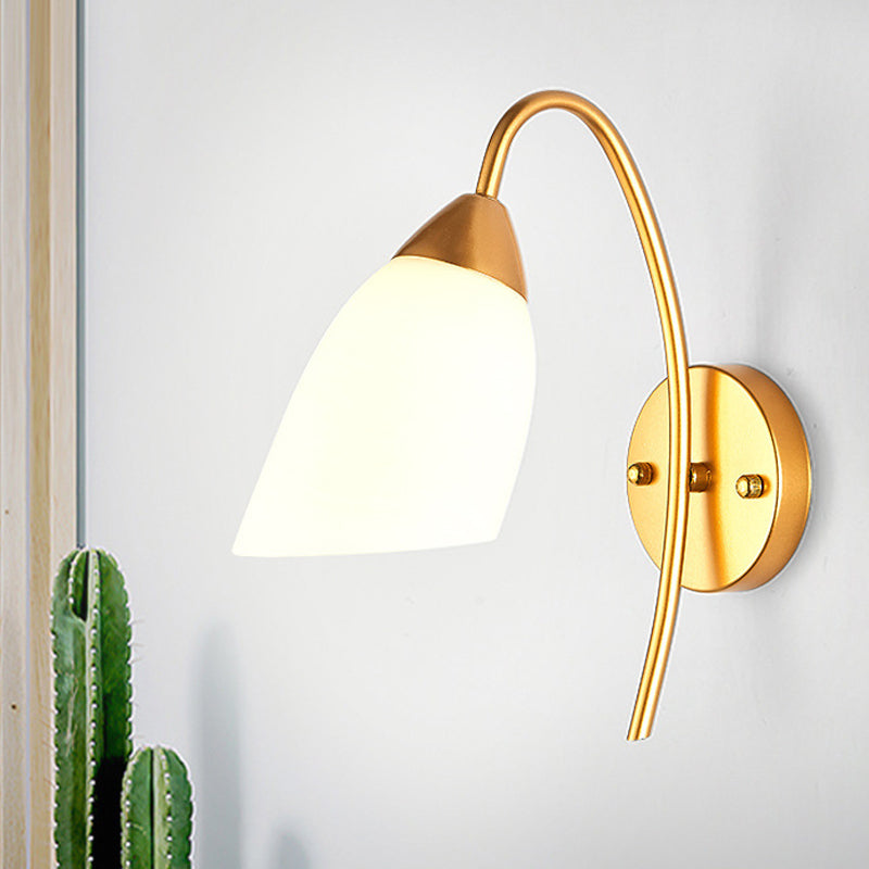 Cone/Tulip Living Room Wall Lamp Minimalist Ivory Glass 1-Light Gold Gooseneck Sconce Lighting Gold B Clearhalo 'Wall Lamps & Sconces' 'Wall Lights' Lighting' 1960427