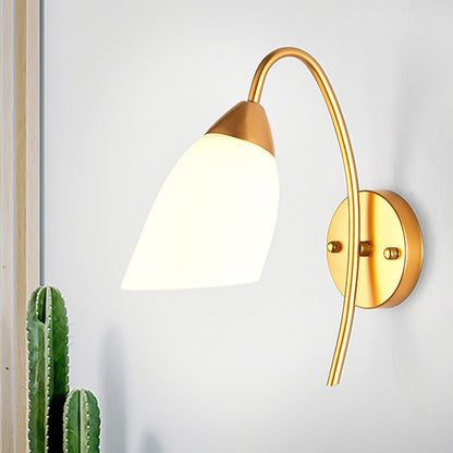 Cone/Tulip Living Room Wall Lamp Minimalist Ivory Glass 1-Light Gold Gooseneck Sconce Lighting Gold B Clearhalo 'Wall Lamps & Sconces' 'Wall Lights' Lighting' 1960427