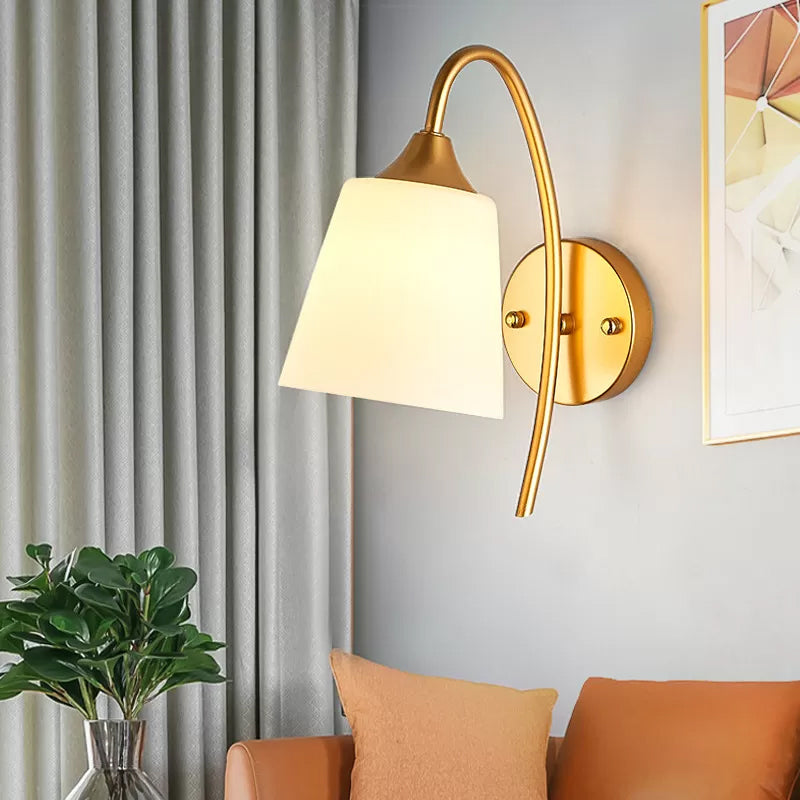 Cone/Tulip Living Room Wall Lamp Minimalist Ivory Glass 1-Light Gold Gooseneck Sconce Lighting Gold A Clearhalo 'Wall Lamps & Sconces' 'Wall Lights' Lighting' 1960432