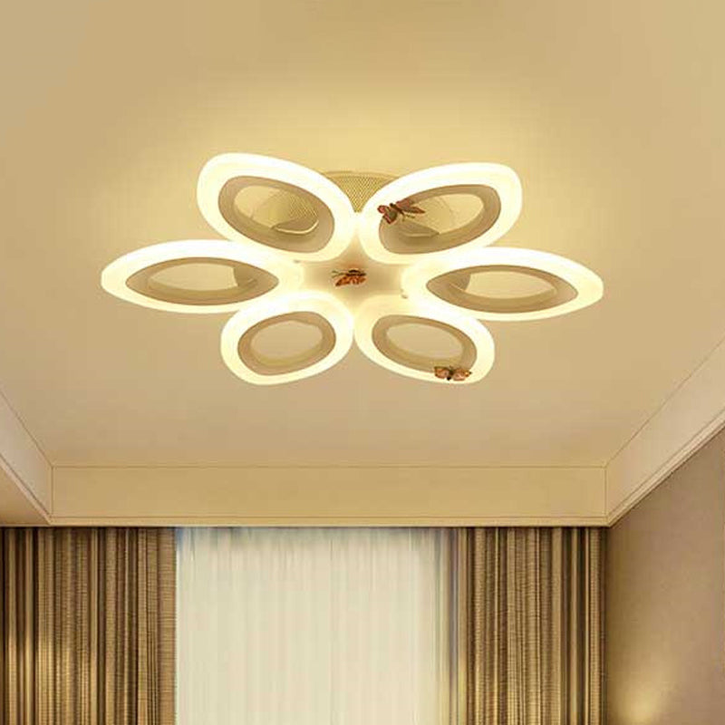 Blossom Living Room Ceiling Flush Light Acrylic Modernist LED Semi Flush Mount Lighting in White, 19"/30"/43" Width White 21.5" Clearhalo 'Ceiling Lights' 'Close To Ceiling Lights' 'Close to ceiling' 'Semi-flushmount' Lighting' 1960497