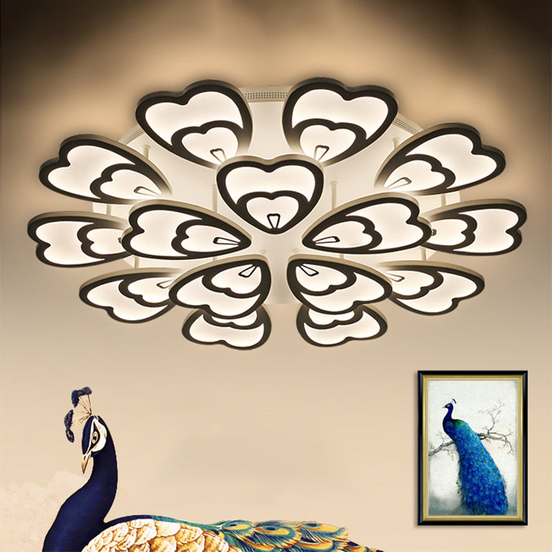 Peacock Feather Acrylic Semi Flush Light Contemporary 6/12/15 Heads White Blooming LED Ceiling Mount Lamp in Warm/White Light 15 White Clearhalo 'Ceiling Lights' 'Close To Ceiling Lights' 'Close to ceiling' 'Semi-flushmount' Lighting' 1960502