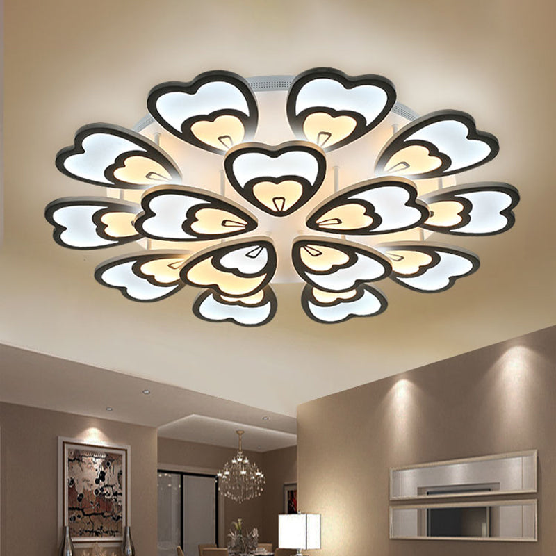 Peacock Feather Acrylic Semi Flush Light Contemporary 6/12/15 Heads White Blooming LED Ceiling Mount Lamp in Warm/White Light Clearhalo 'Ceiling Lights' 'Close To Ceiling Lights' 'Close to ceiling' 'Semi-flushmount' Lighting' 1960503