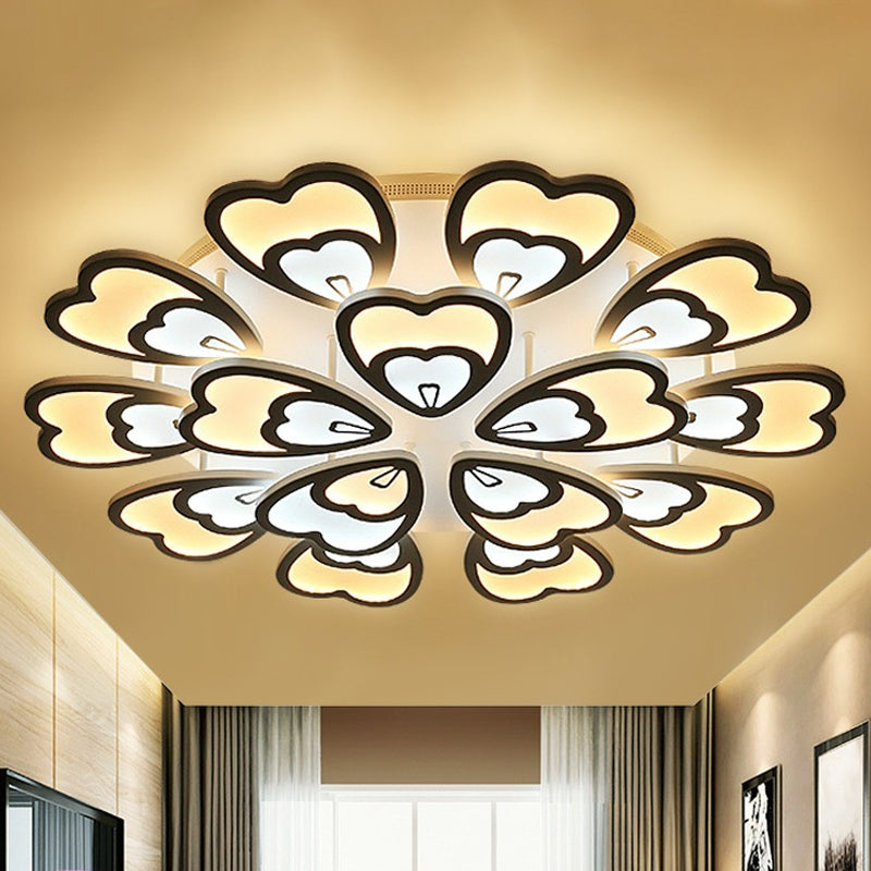 Peacock Feather Acrylic Semi Flush Light Contemporary 6/12/15 Heads White Blooming LED Ceiling Mount Lamp in Warm/White Light Clearhalo 'Ceiling Lights' 'Close To Ceiling Lights' 'Close to ceiling' 'Semi-flushmount' Lighting' 1960504