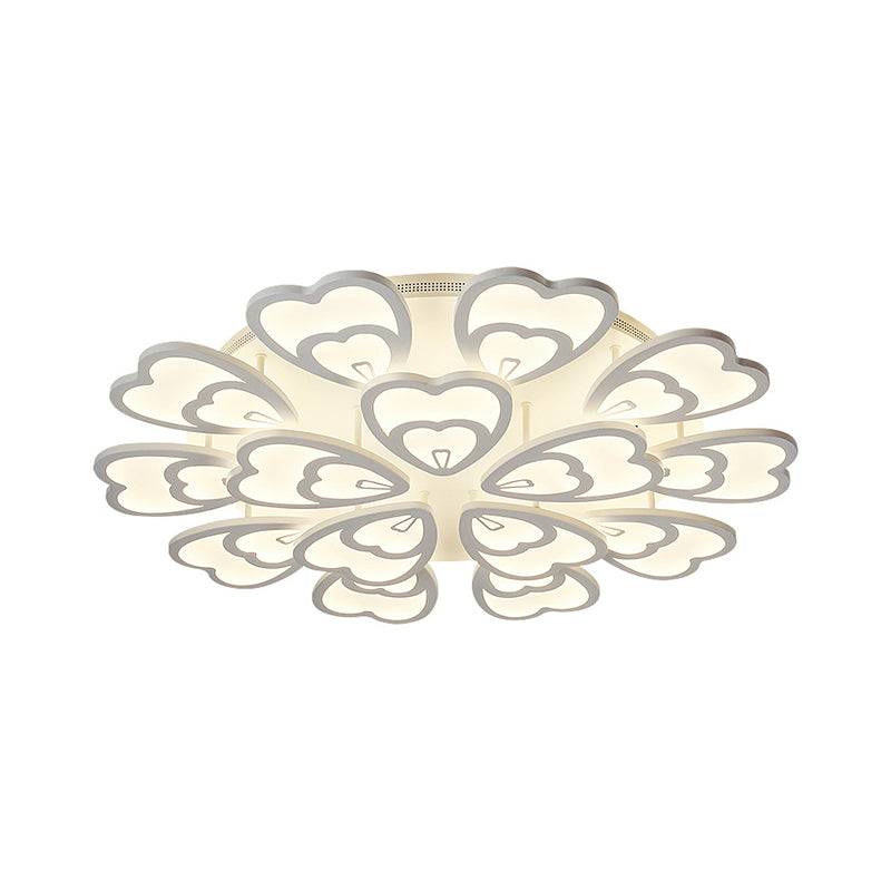 Peacock Feather Acrylic Semi Flush Light Contemporary 6/12/15 Heads White Blooming LED Ceiling Mount Lamp in Warm/White Light Clearhalo 'Ceiling Lights' 'Close To Ceiling Lights' 'Close to ceiling' 'Semi-flushmount' Lighting' 1960505