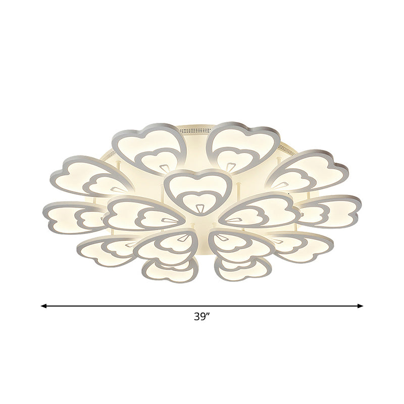 Peacock Feather Acrylic Semi Flush Light Contemporary 6/12/15 Heads White Blooming LED Ceiling Mount Lamp in Warm/White Light Clearhalo 'Ceiling Lights' 'Close To Ceiling Lights' 'Close to ceiling' 'Semi-flushmount' Lighting' 1960506