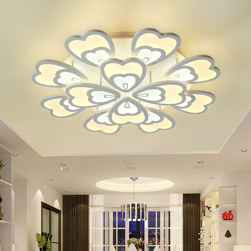 Peacock Feather Acrylic Semi Flush Light Contemporary 6/12/15 Heads White Blooming LED Ceiling Mount Lamp in Warm/White Light Clearhalo 'Ceiling Lights' 'Close To Ceiling Lights' 'Close to ceiling' 'Semi-flushmount' Lighting' 1960508