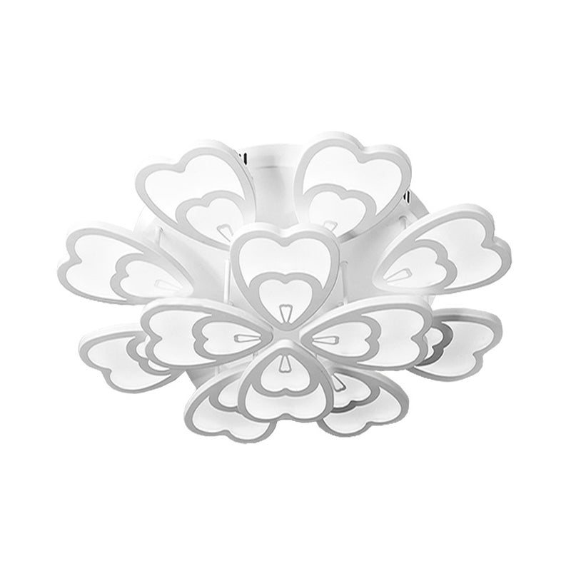 Peacock Feather Acrylic Semi Flush Light Contemporary 6/12/15 Heads White Blooming LED Ceiling Mount Lamp in Warm/White Light Clearhalo 'Ceiling Lights' 'Close To Ceiling Lights' 'Close to ceiling' 'Semi-flushmount' Lighting' 1960509