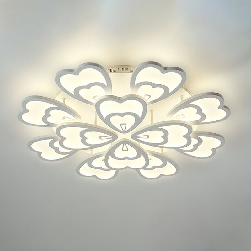 Peacock Feather Acrylic Semi Flush Light Contemporary 6/12/15 Heads White Blooming LED Ceiling Mount Lamp in Warm/White Light Clearhalo 'Ceiling Lights' 'Close To Ceiling Lights' 'Close to ceiling' 'Semi-flushmount' Lighting' 1960510