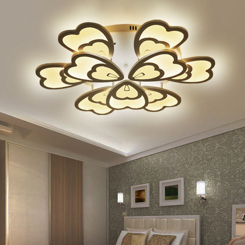 Peacock Feather Acrylic Semi Flush Light Contemporary 6/12/15 Heads White Blooming LED Ceiling Mount Lamp in Warm/White Light Clearhalo 'Ceiling Lights' 'Close To Ceiling Lights' 'Close to ceiling' 'Semi-flushmount' Lighting' 1960513