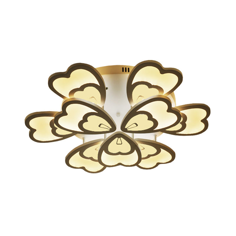 Peacock Feather Acrylic Semi Flush Light Contemporary 6/12/15 Heads White Blooming LED Ceiling Mount Lamp in Warm/White Light Clearhalo 'Ceiling Lights' 'Close To Ceiling Lights' 'Close to ceiling' 'Semi-flushmount' Lighting' 1960515