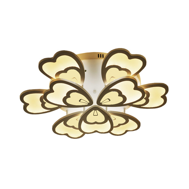Peacock Feather Acrylic Semi Flush Light Contemporary 6/12/15 Heads White Blooming LED Ceiling Mount Lamp in Warm/White Light Clearhalo 'Ceiling Lights' 'Close To Ceiling Lights' 'Close to ceiling' 'Semi-flushmount' Lighting' 1960515