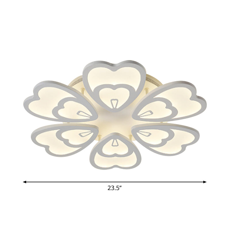 Peacock Feather Acrylic Semi Flush Light Contemporary 6/12/15 Heads White Blooming LED Ceiling Mount Lamp in Warm/White Light Clearhalo 'Ceiling Lights' 'Close To Ceiling Lights' 'Close to ceiling' 'Semi-flushmount' Lighting' 1960519