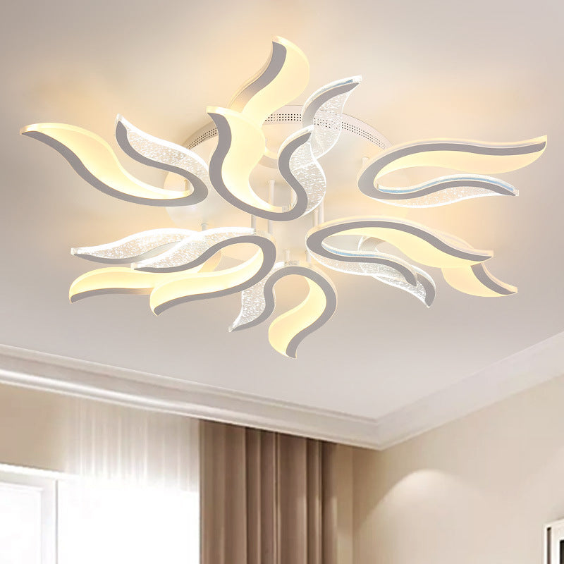 Creative Modern Flame Flower Ceiling Fixture Acrylic Bedroom LED Semi Flush Mounted Lamp in Warm/White Light, 31.5"/39"/49" Wide White 39" Clearhalo 'Ceiling Lights' 'Close To Ceiling Lights' 'Close to ceiling' 'Semi-flushmount' Lighting' 1960548