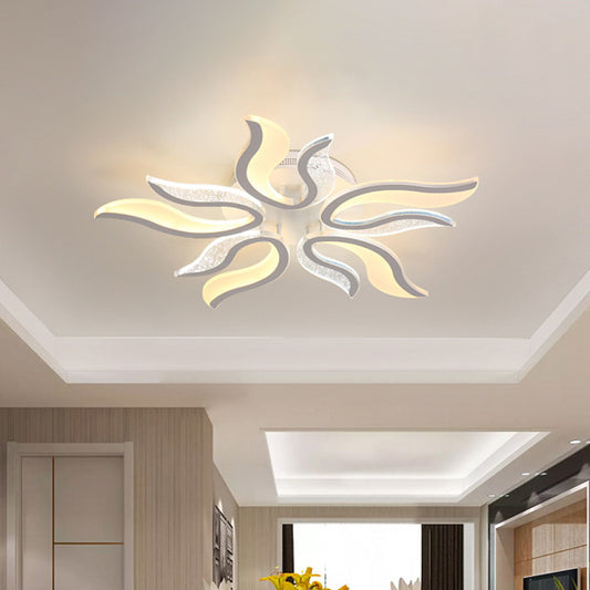Creative Modern Flame Flower Ceiling Fixture Acrylic Bedroom LED Semi Flush Mounted Lamp in Warm/White Light, 31.5"/39"/49" Wide White 31.5" Clearhalo 'Ceiling Lights' 'Close To Ceiling Lights' 'Close to ceiling' 'Semi-flushmount' Lighting' 1960557