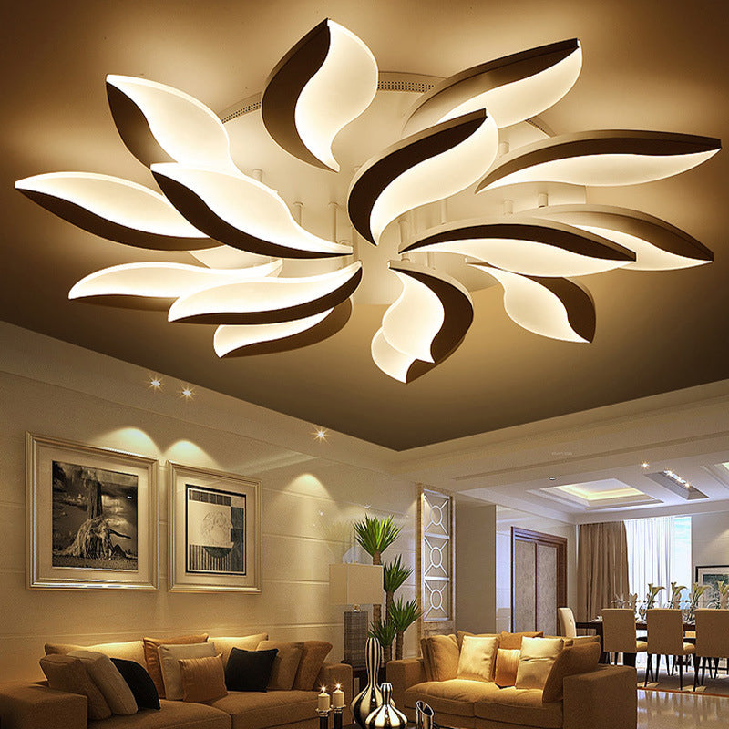 White Leaf Shaped Flushmount Lighting Contemporary 3/12/15 Lights Acrylic LED Semi Flush Mount Ceiling Light 15 White Clearhalo 'Ceiling Lights' 'Close To Ceiling Lights' 'Close to ceiling' 'Semi-flushmount' Lighting' 1960560