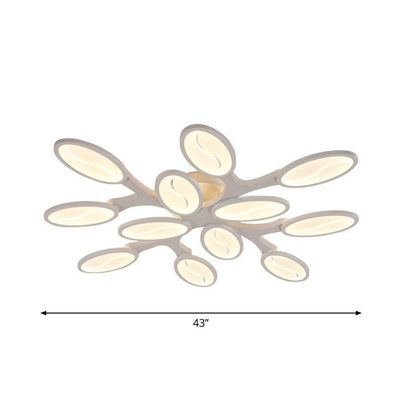 Acrylic Oval-Leaf Branch Semi Flush Light Contemporary 6/9/12 Lights White LED Close to Ceiling Lamp in Warm/White Light Clearhalo 'Ceiling Lights' 'Close To Ceiling Lights' 'Close to ceiling' 'Semi-flushmount' Lighting' 1960649