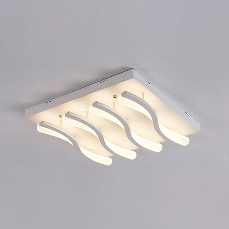 Square/Rectangle Acrylic Ceiling Lighting Modern 4/6/7-Light White LED Wavy Flush Mounted Light in Warm/White Light Clearhalo 'Ceiling Lights' 'Close To Ceiling Lights' 'Close to ceiling' 'Flush mount' Lighting' 1960672
